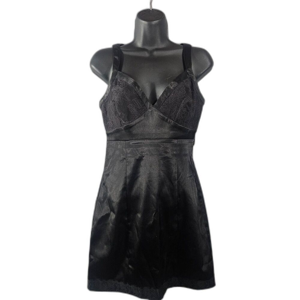 Vintage GUESS Dress Small LBD Stretch Satin and Lace Mini Retro Rave Club Party
